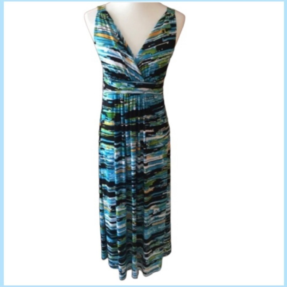 🎒BTS SALE📚 New Directions Petite Teal Green Abstract Print Maxi Dress MP